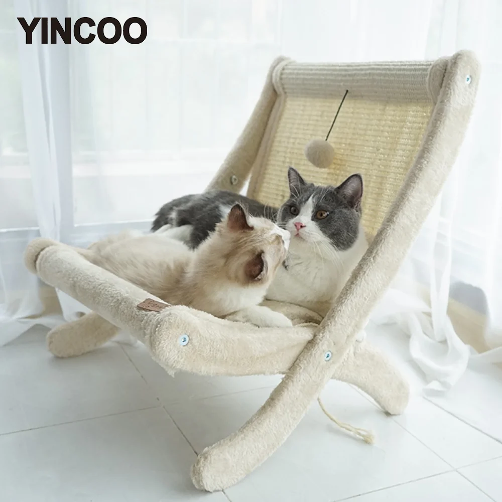 

Cat Scratching Board and Cat Bed 2 in 1 Hammock Removable Mat Lounger Solid Wood Durable Pet Furniture Small Dog Bed