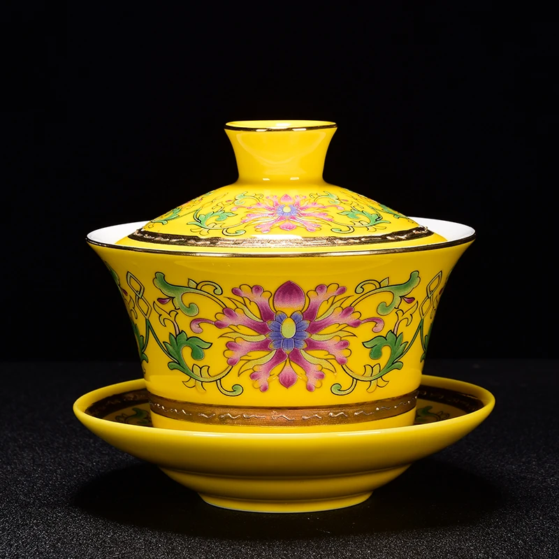 

Ceramic Tea Set Cover Bowl Enamel Sancai Gaiwan Retro Bubble Tea Set
