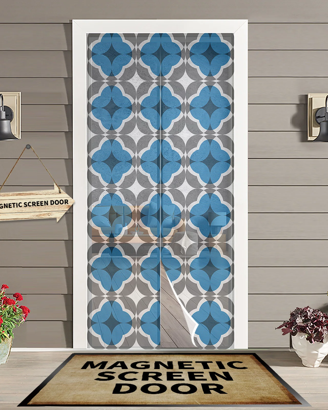 

Geometric Figure Blue Grey Modern Magnetic Mosquito Door Curtain Anti Mosquito Insect Fly Bug Bedroom Door Curtain