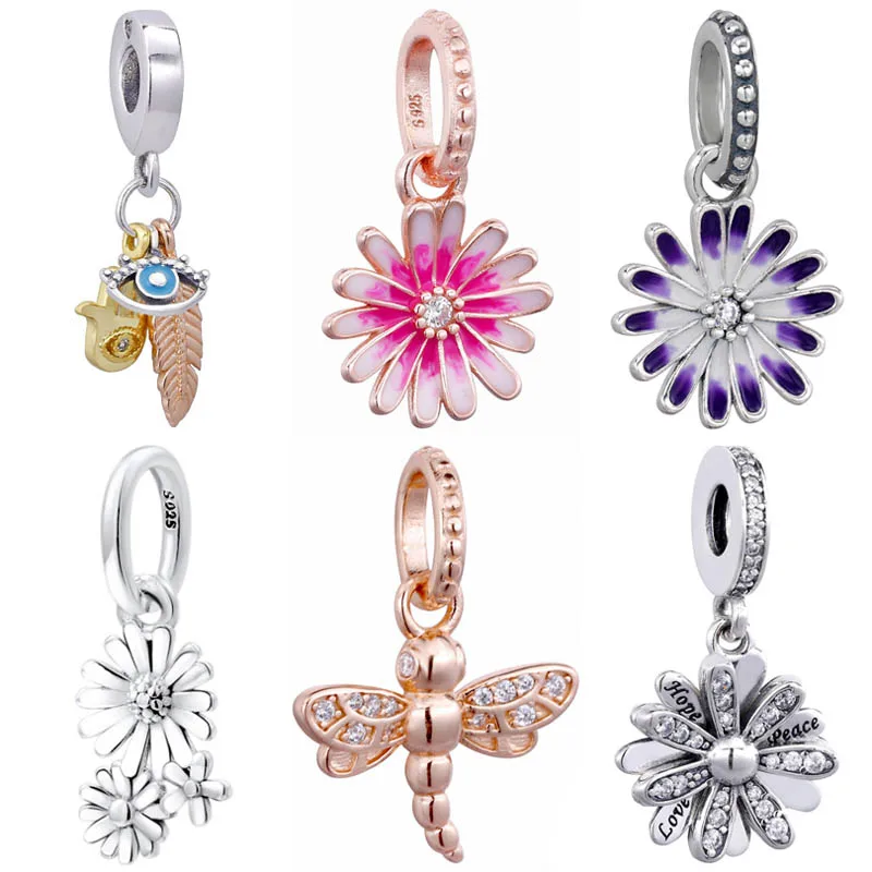 

Оригинальный Женский браслет с перьями и маргариткой, ювелирное изделие для рукоделия, популярный браслет из стерлингового серебра 925 проб...