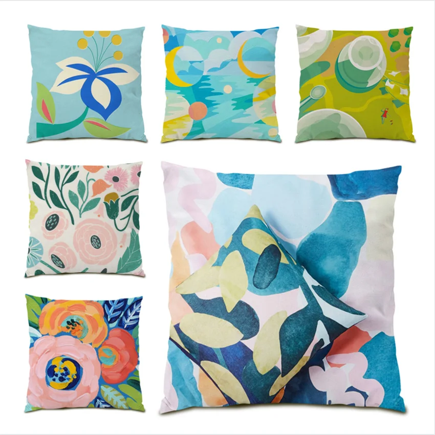 

Sitting Cushion Flowers Pillow Velvet Polyester Linen Decorative Pillows for Sofa Plants 45x45cm Luxury Sofa Cushions Bed E0269