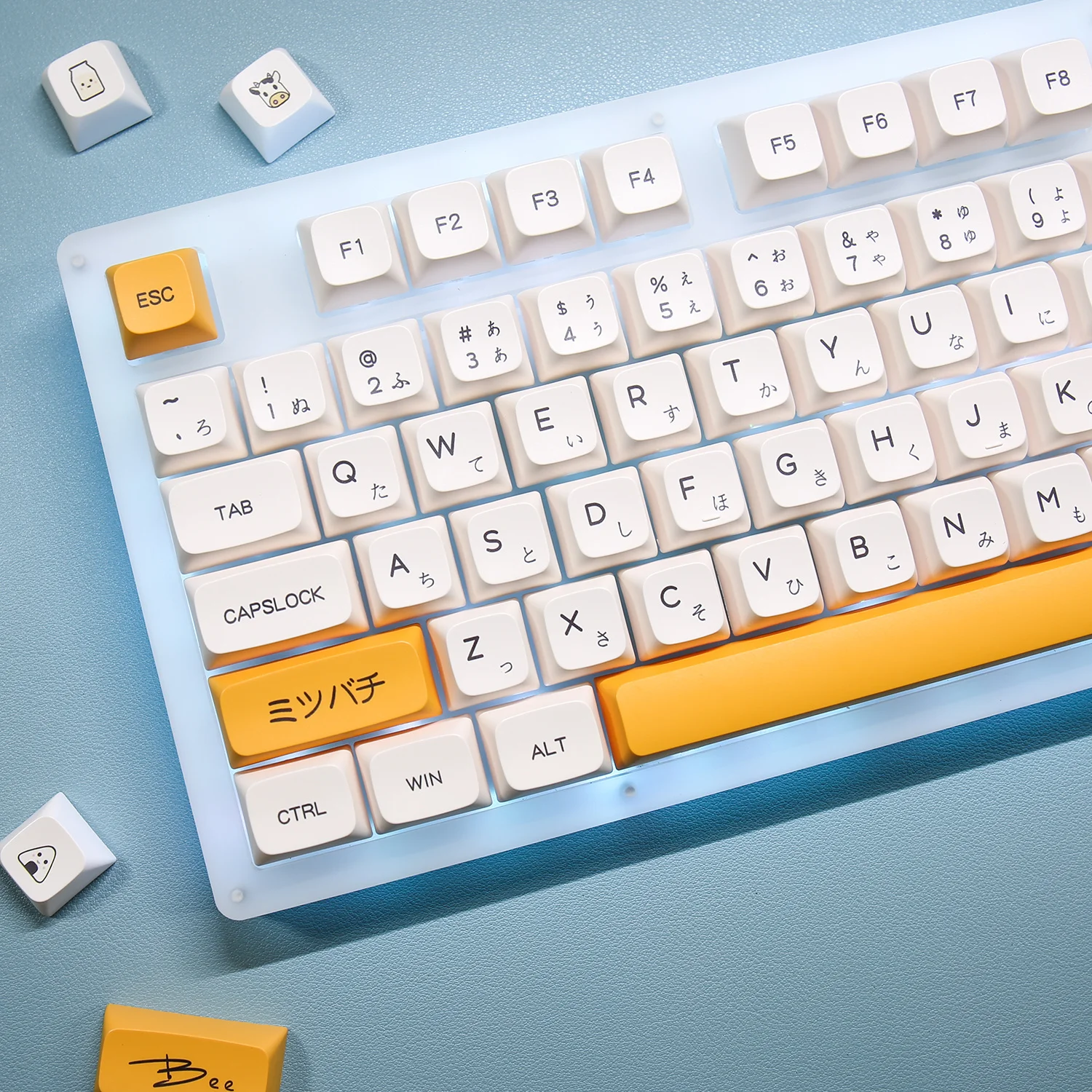 140 klawiszy / zestaw nasadek na klawisze Bee Milk Honey XDA Profile Key Cap PBT Dye Sublimation Keycap z przesunięciem 1.75U 2U dla 84 68 64 61