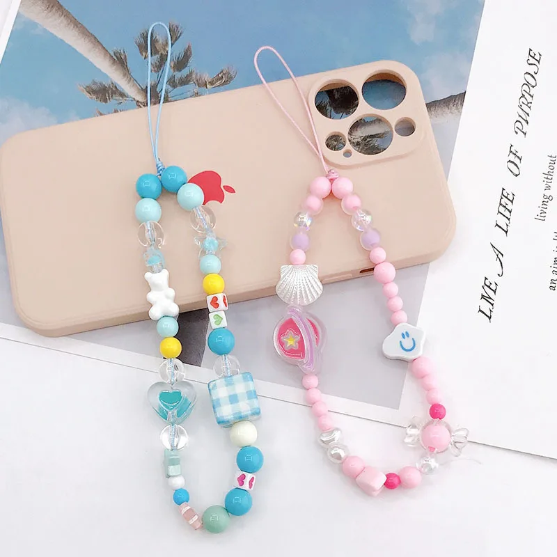 

New Handmade Beads Diy Phone Case Jewelry Accessories Square Lattice Phone Chain Lanyard for Keys