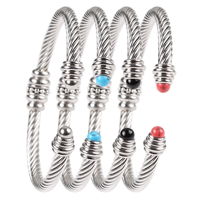 

New Stainless Steel Twisted Bracelet Women's Inlaid Jewelry Wedding Party Performance Accessories Holiday Gifts Not Oxidized