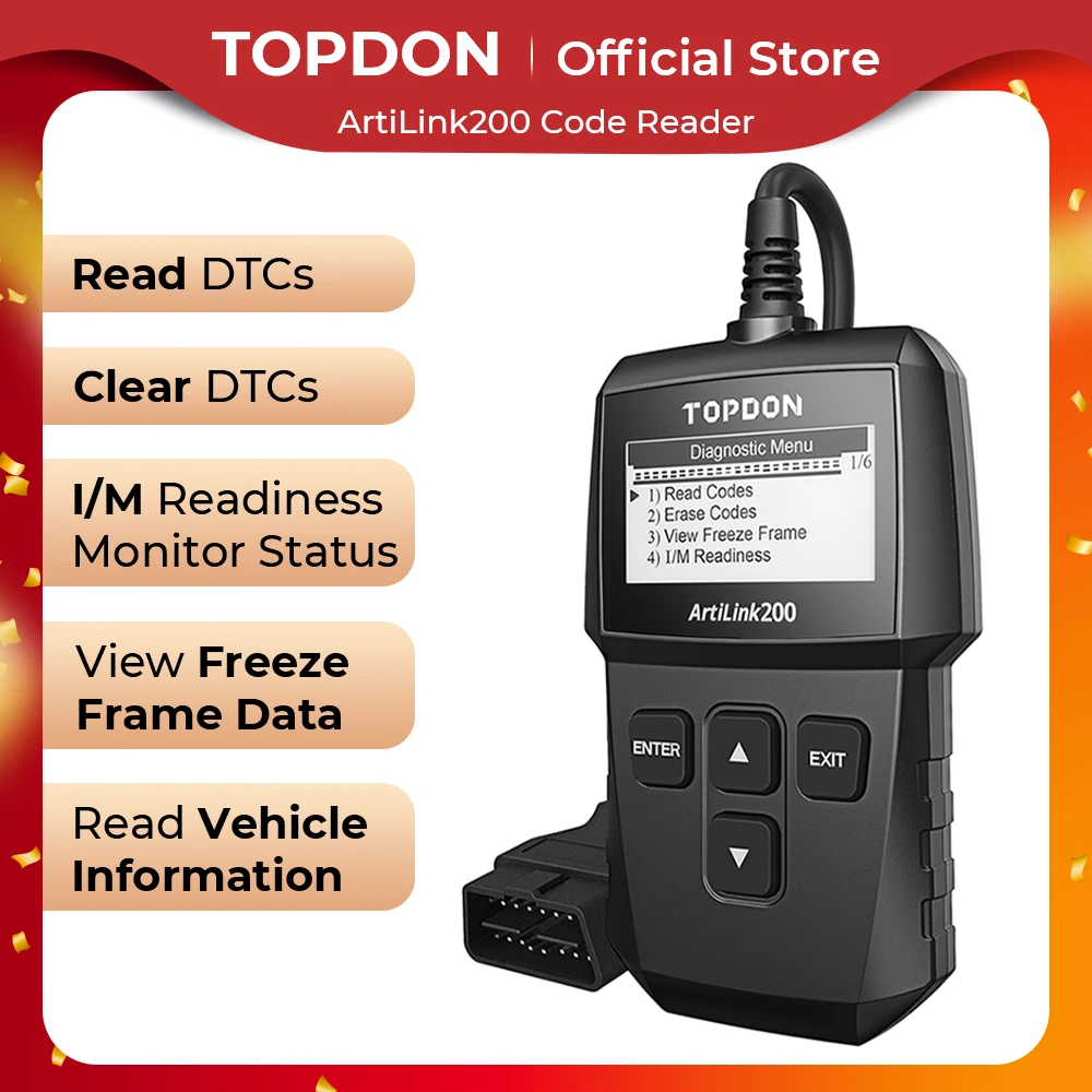 

TOPDON AL200 Car Full OBD2 Diagnostic Tools Automotive Professional Code Reader Scanner Check Engine Free Update pk ELM327