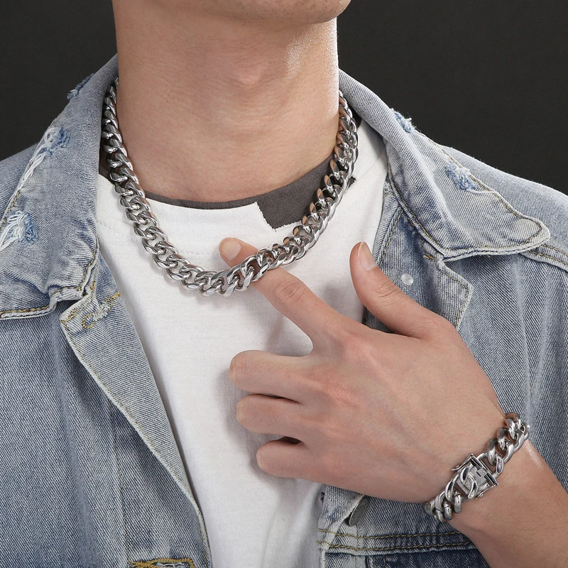 

Комплект украшений из цепочки и браслета, из нержавеющей стали, шириной 9/11 мм, 8,26 + 24 дюйма, 3 цвета