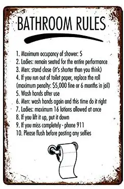 

metal tin sign bathroom rules for Bar Cafe Garage Wall Decor Retro Vintage garag decor plate metal sign