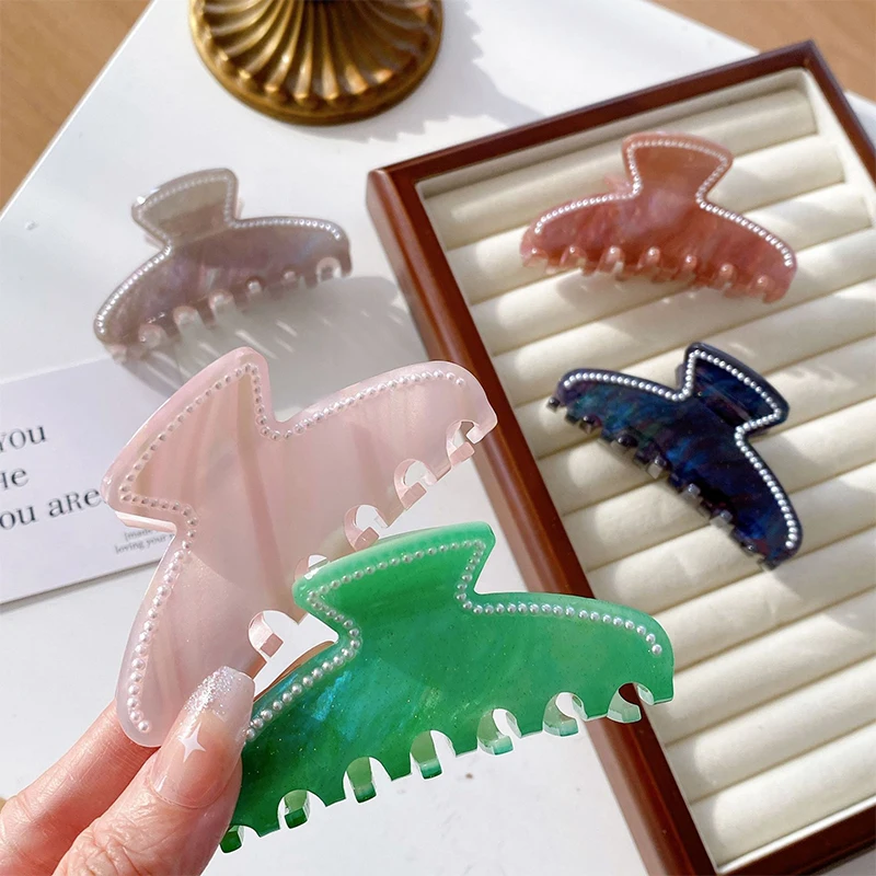 

Korean Fashion DIY Headwear Pearl Inlaid Acrylic Hair Claw Clip Simple Handmade Elegant Women Hair Accessories