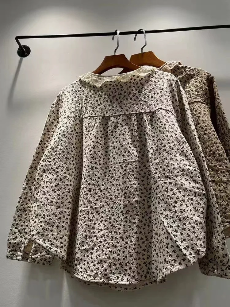 Зимняя одежда для женщин рубашки и блузки с кружевным воротником из хлопковой