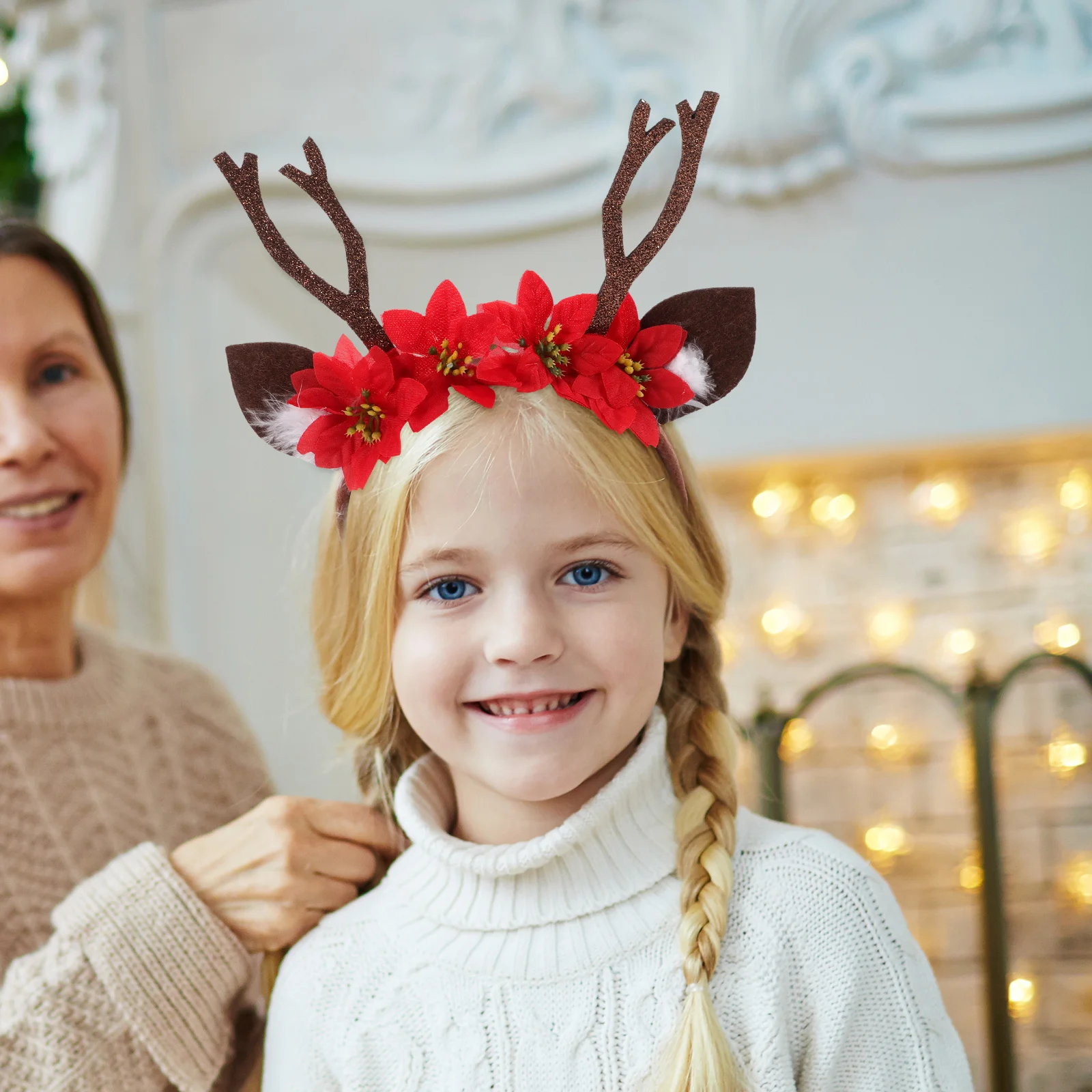 Рождественская повязка на голову с оленьими ушками хвостовые рога светящиеся