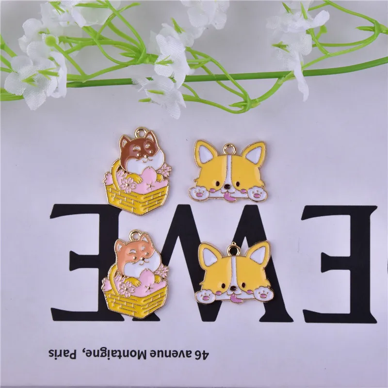 

10pcs Flower Basket Shiba Inu Enamel Charm for Jewelry Making Cute Earring Pendant Bracelet Necklace Charms Diy Design Charms