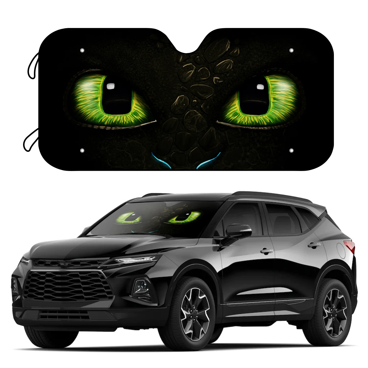 

1pc Green Eyes Car Windshield Sun Shade With 4 Free Suction Cups - Universal Fit Car Front Windshield Sunshade-UV Protection Kee