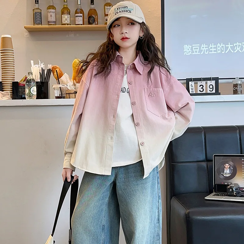 Осень 2024 детское однобортное пальто ZOETOP с градиентом для детей повседневные