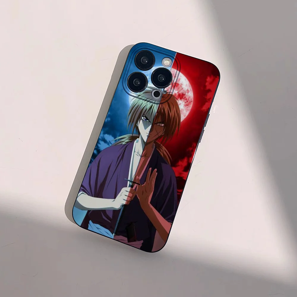 Чехол для телефона с аниме Rurouni Kenshin IPhone 11 12 13 14 15 16 Mini Plus Pro Max силиконовый черный