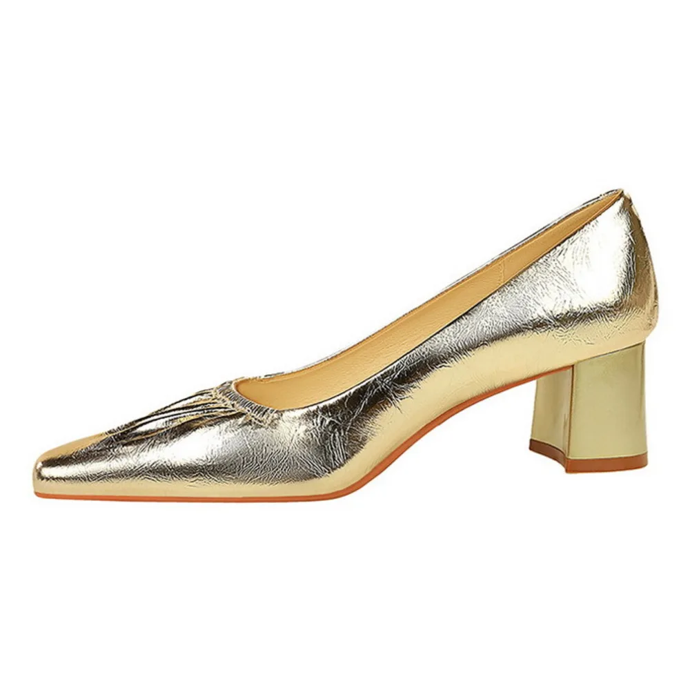 2024 морщинистая обувь с неглубоким горлышком квадратным носком толстым средним