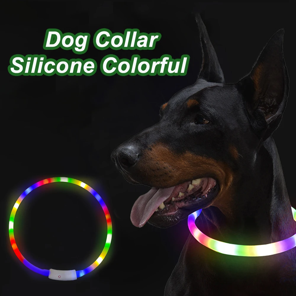 Led Dog Collar Silicone Colorful Cuting Pet Collar Rechargeable Usb Flashing Dog Collar Anti-Lost/Car Accident Safety for Dogs