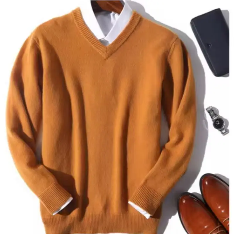 _ 2024 осенне-зимний теплый джемпер из кашемира и хлопка мужские повседневные