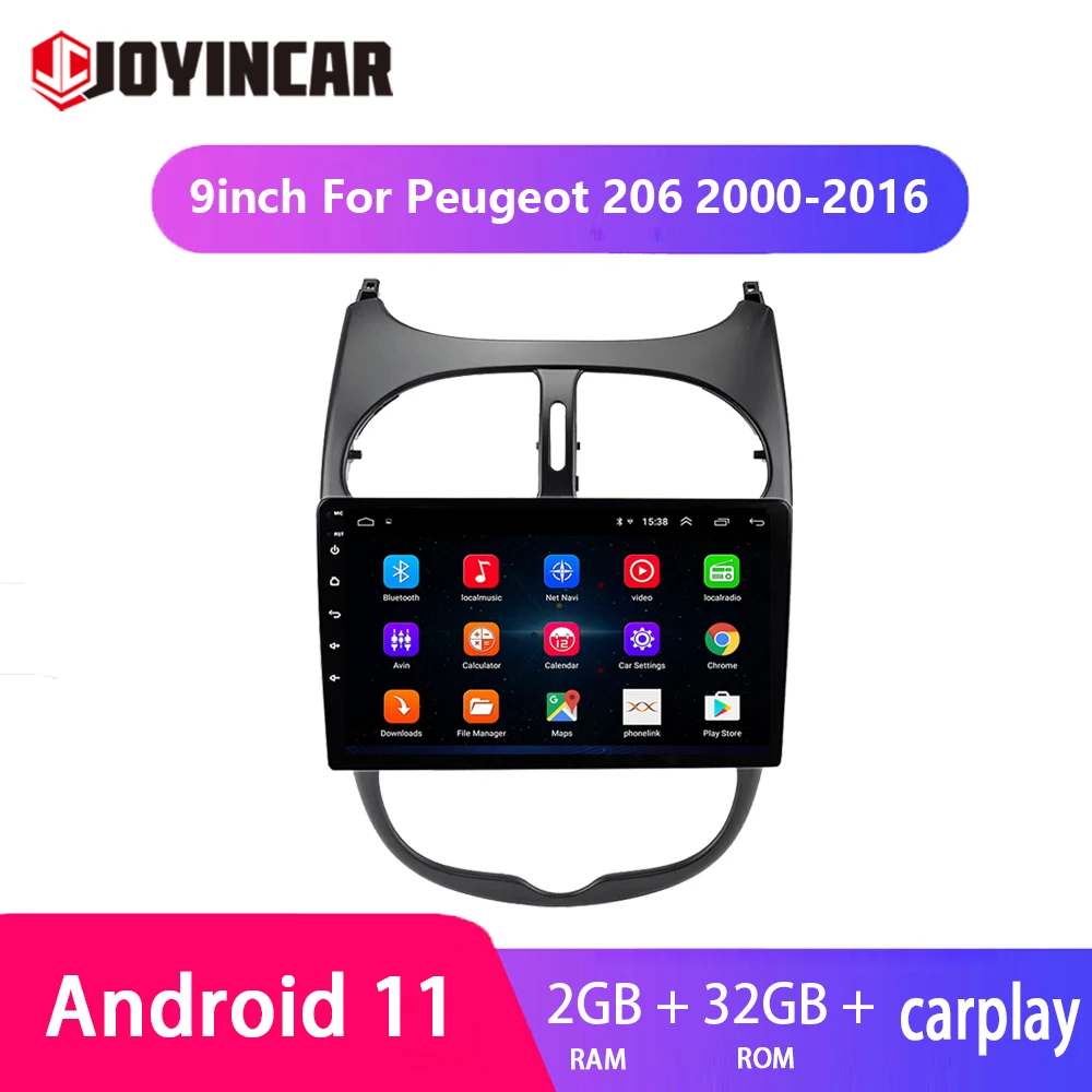 

2 Din Android 11 Carplay Car Radio Multimedia Player For Peugeot 206 206CC 206SW 2000-2016 2din 9" BT WIFI Stereo GPS Navigation