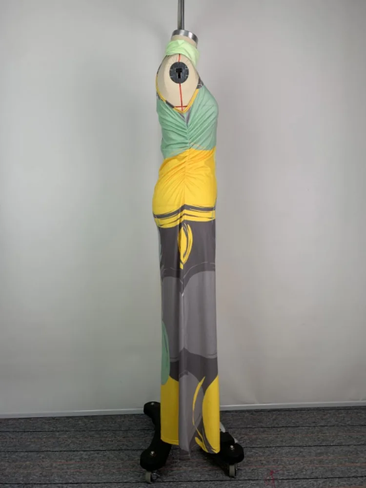 Женское облегающее платье Freeacy с принтом вечернее плиссированное в пол без