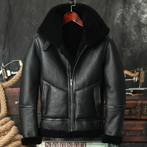 Высококачественное пальто из овчины ягненка для мужчин, русская зимняя мужская меховая кожаная куртка, плотный теплый тренчкот, кожаная ветровка