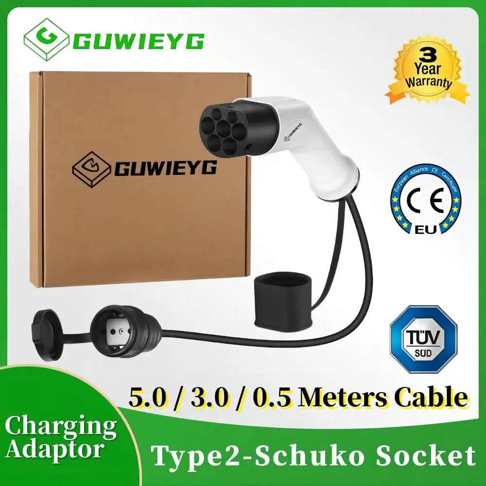 Адаптер GUWIEYG типа 2 для электрических скутеров и электровелосипедов Schuko, 16 А, Mennekes Тип 2 в европейскую внутреннюю розетку