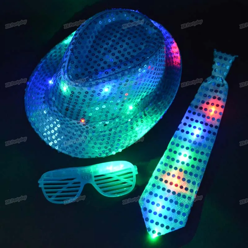 Kids Adult LED Flash Sequins Fedora Hat Light Jazz Cap Eye G