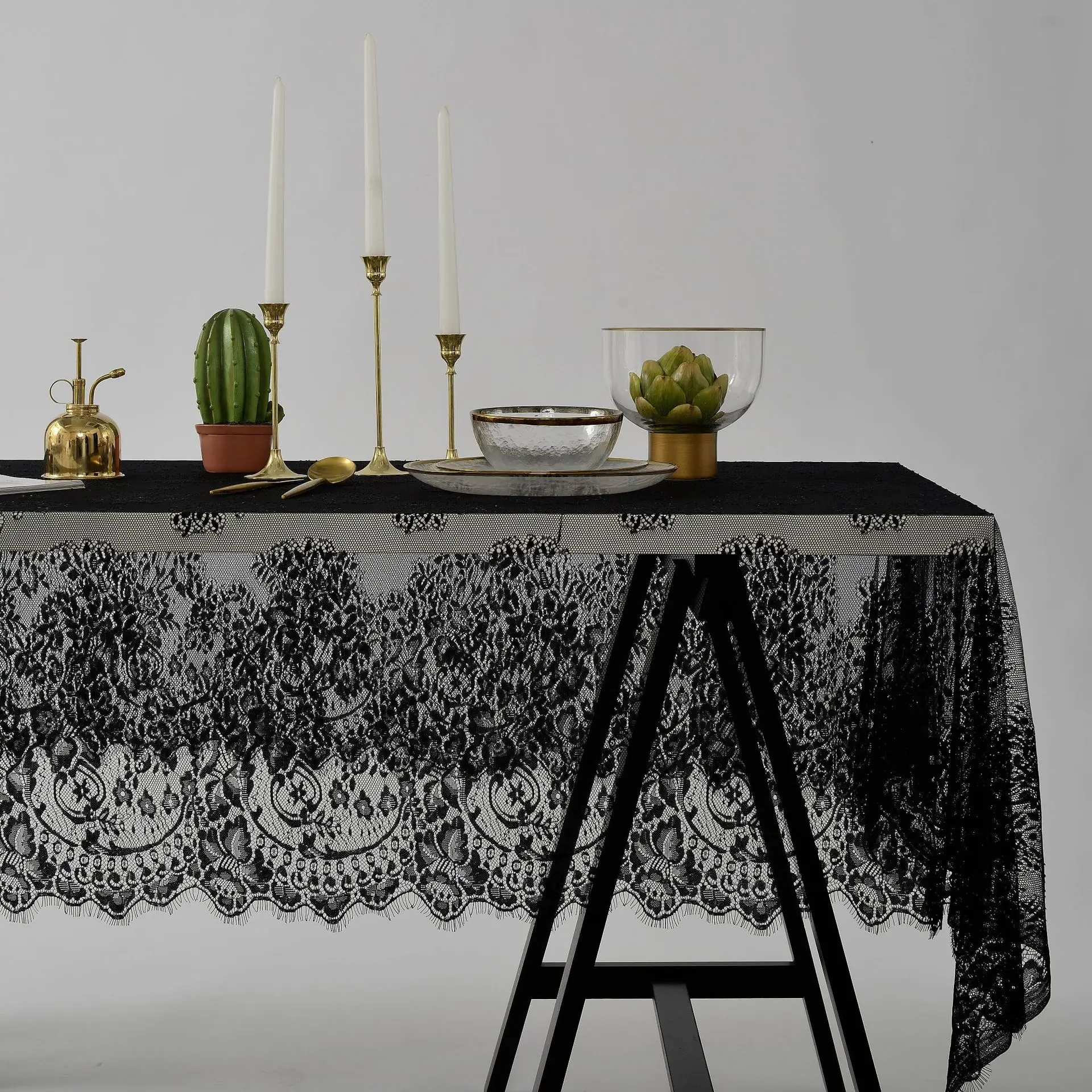 

Nordic Lace Tablecloth Dining Table Cover Wedding Party Hotel Home Lace Black White Vintage Kitchen Tea Coffee Table Cover