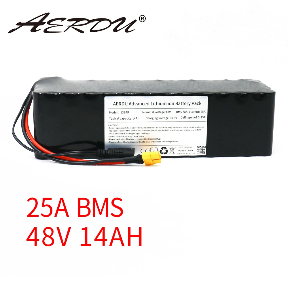 AERDU 48V 14Ah 1000W 13S4P With 54.6V 2A Charger 18650 li-ion battery pack for motor electric scooter vehicle ebike bicycle