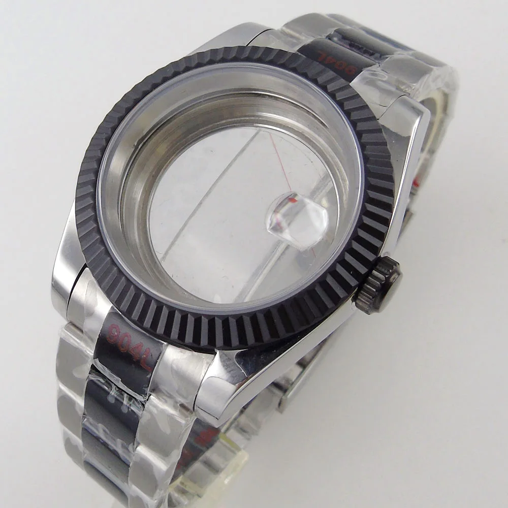 

39mm Fluted Black Bezel Watch Case Brushed Band fit NH35 NH36 miyota 8215 821a mingzhu dg 2813