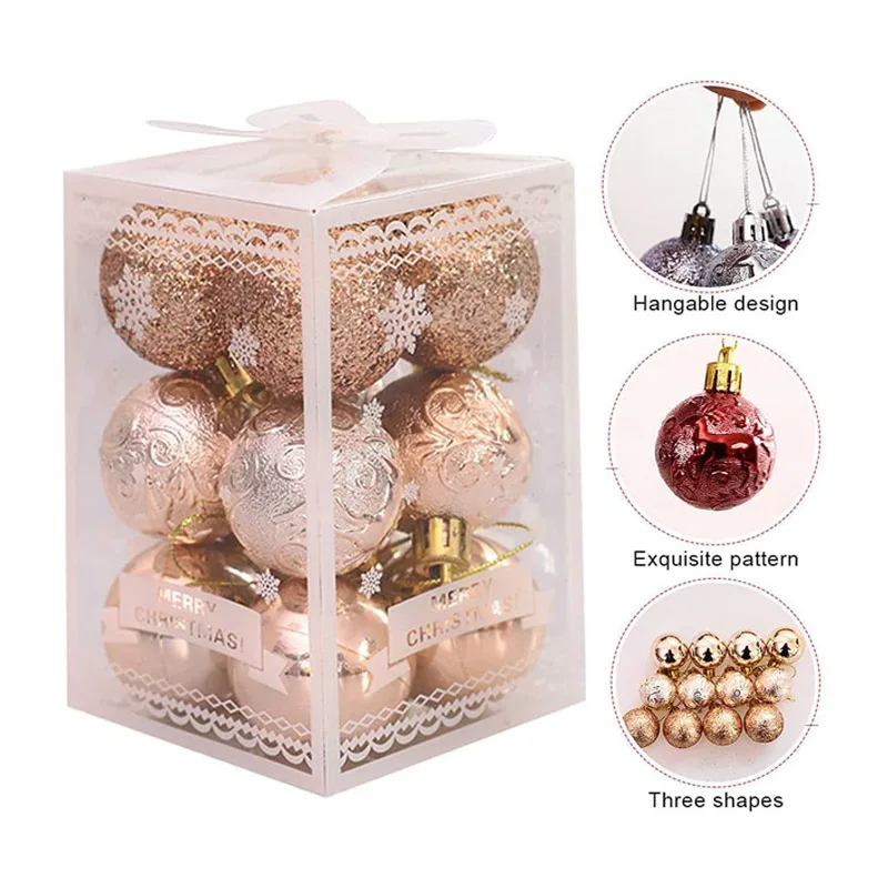 

12Pcs Rose Gold Plastic Christmas Balls Ornament 4cm Hang Pendant Ball Indoor New Year Xmas Tree Decor Home Christmas Decoration