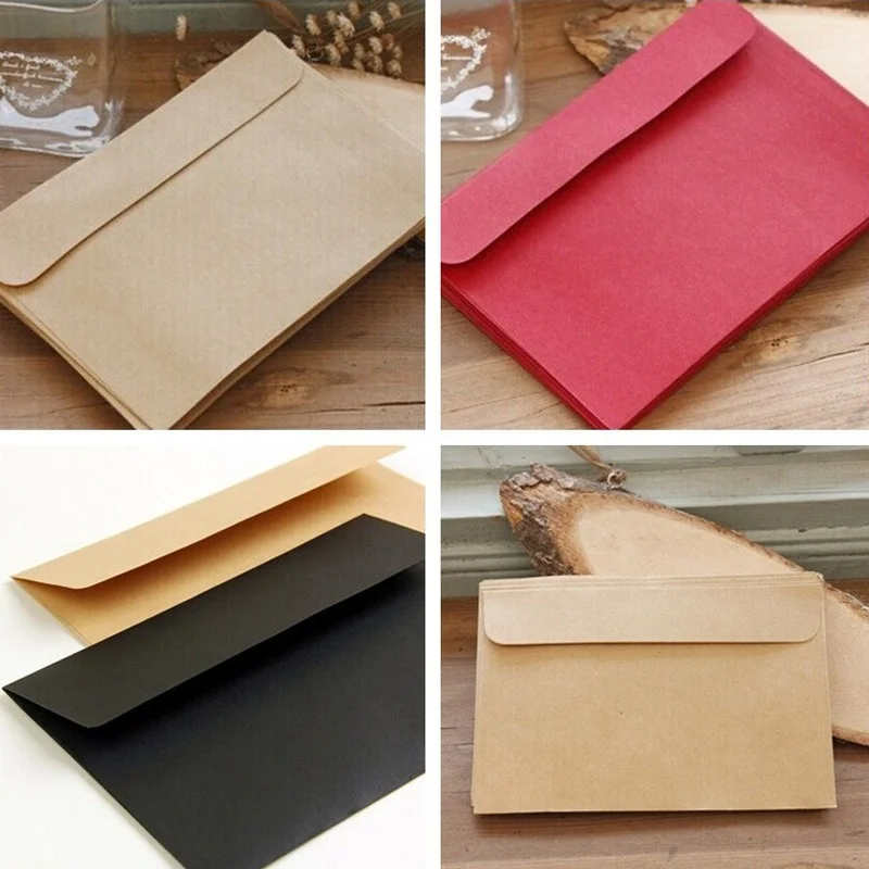 

10pcs Red Kraft Black Envelope Blank Stationery Multifunction Gift Card Invitation Envelope for Office School Stationery 16x11cm
