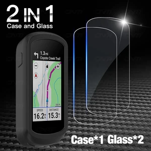 Imported Silicone Case + 2Pcs Tempered glass for Garmin Edge Explore 2 Bicycle stopwatch Screen Protector and