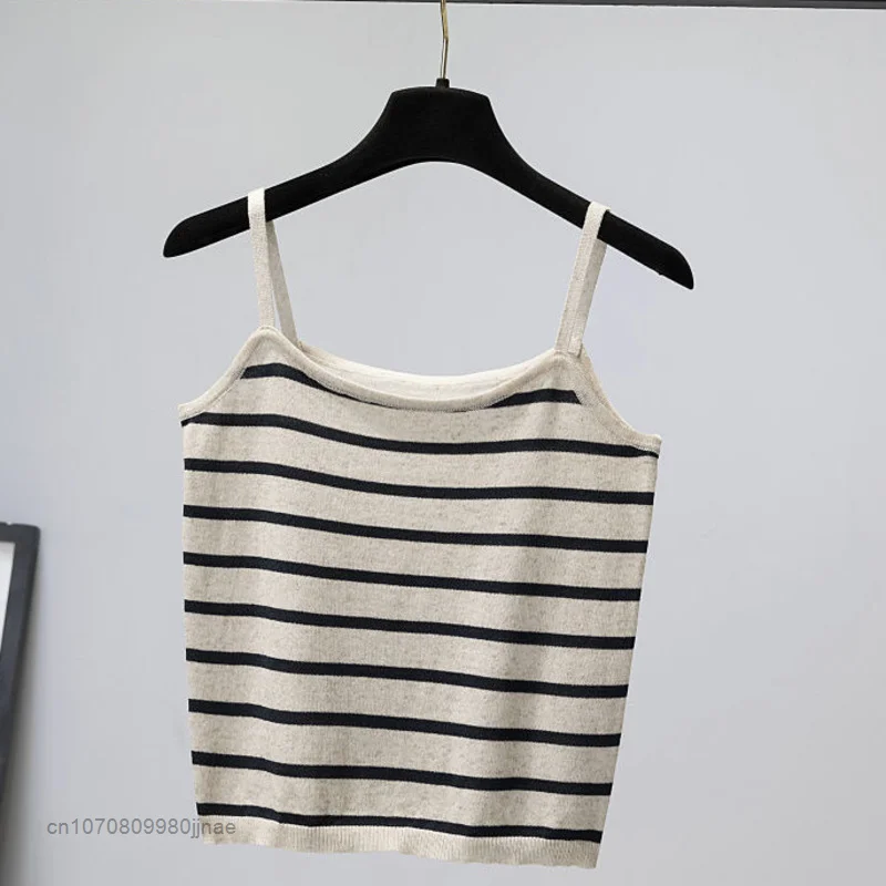 

Summer Knitted Thin Striped Small Suspender Vest For Women To Wear Inside And Outside Sexy Large Bottomed Sleeveless Elegant