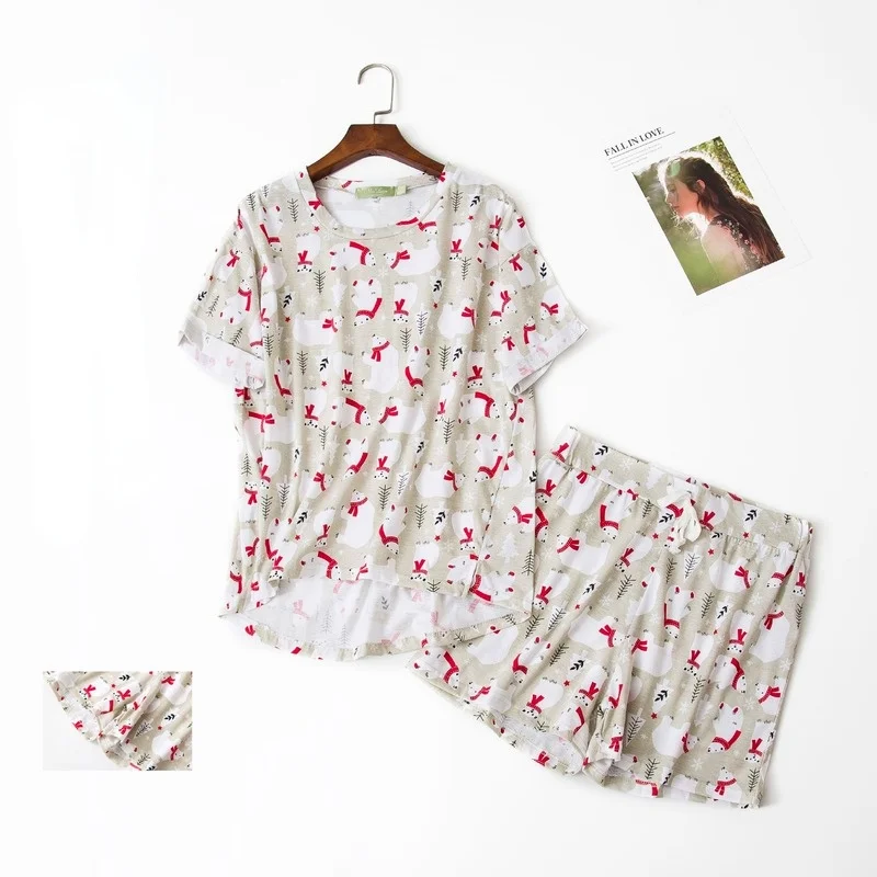 QWEEK Japanese Kawaii Pajamas Suit with Shorts for Women Sleepwear Cotton Pijamas Two Piece Set Summer Nightwear Pyjamas Cute
