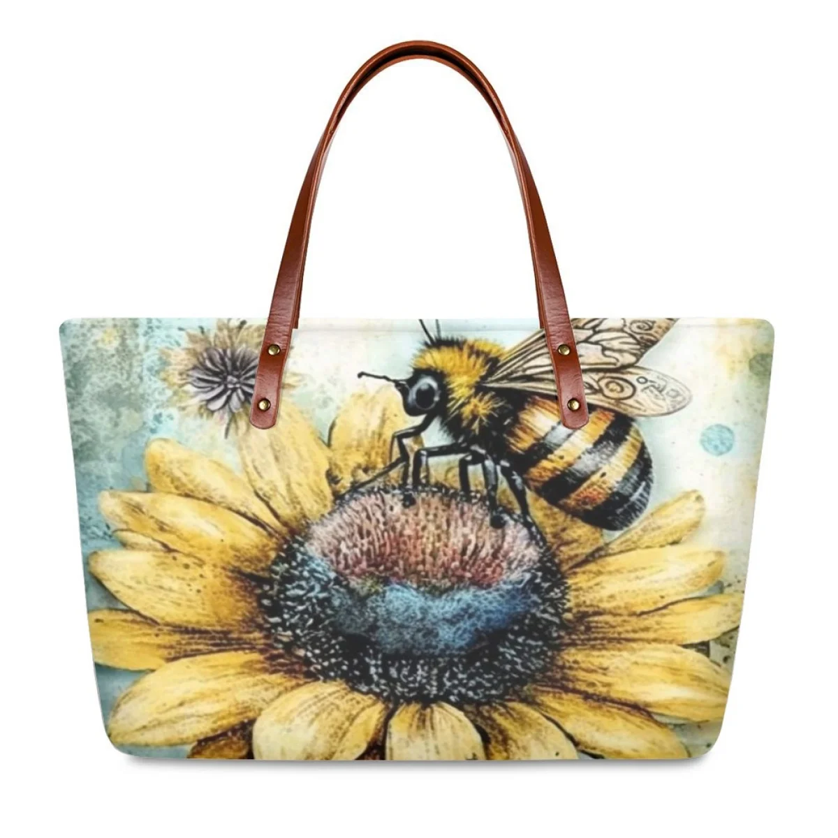 

Вместительная женская сумка на плечо, модный винтажный тоут с принтом пчелы для женщин, повседневные дамские сумочки для покупок, дорожная пляжная сумка