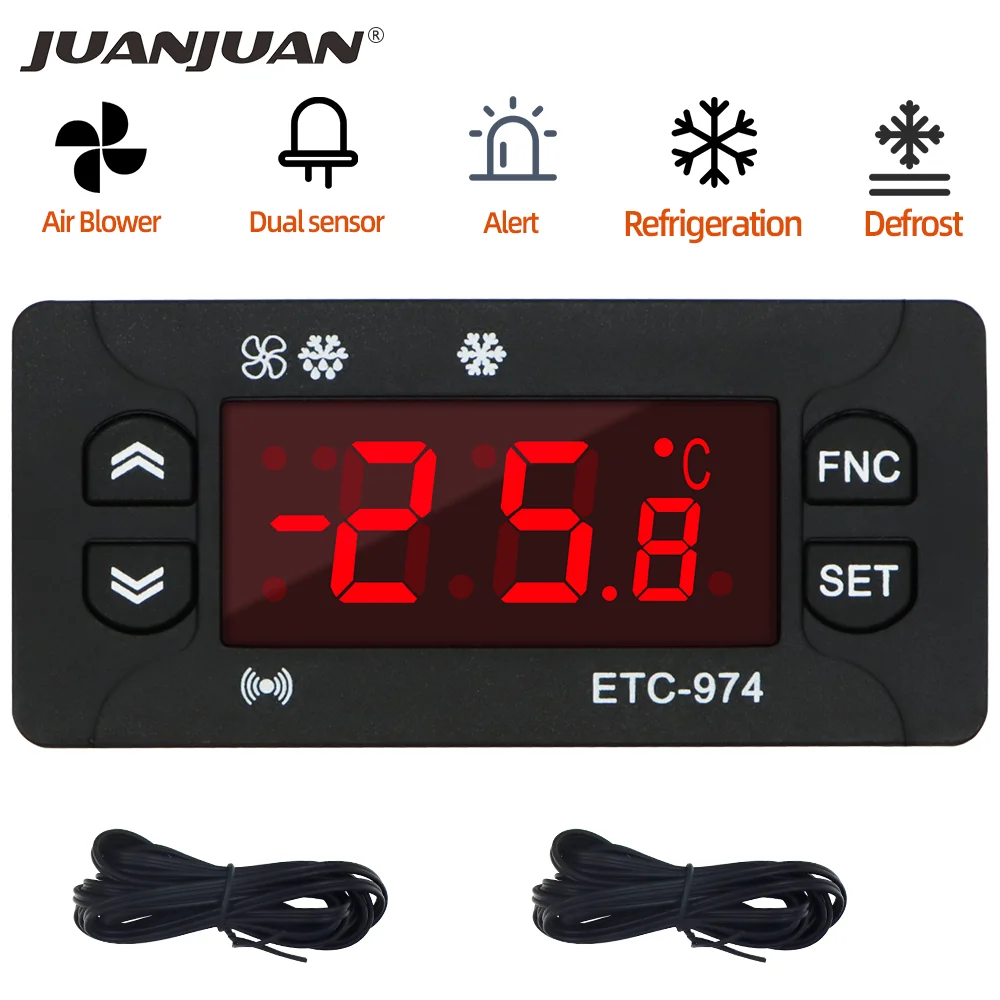 ETC-974 Thermoregulator Temperature Controller Refrigerator Defrosting Alarm Heating Control with Dual NTC sensor 220V 30%OFF