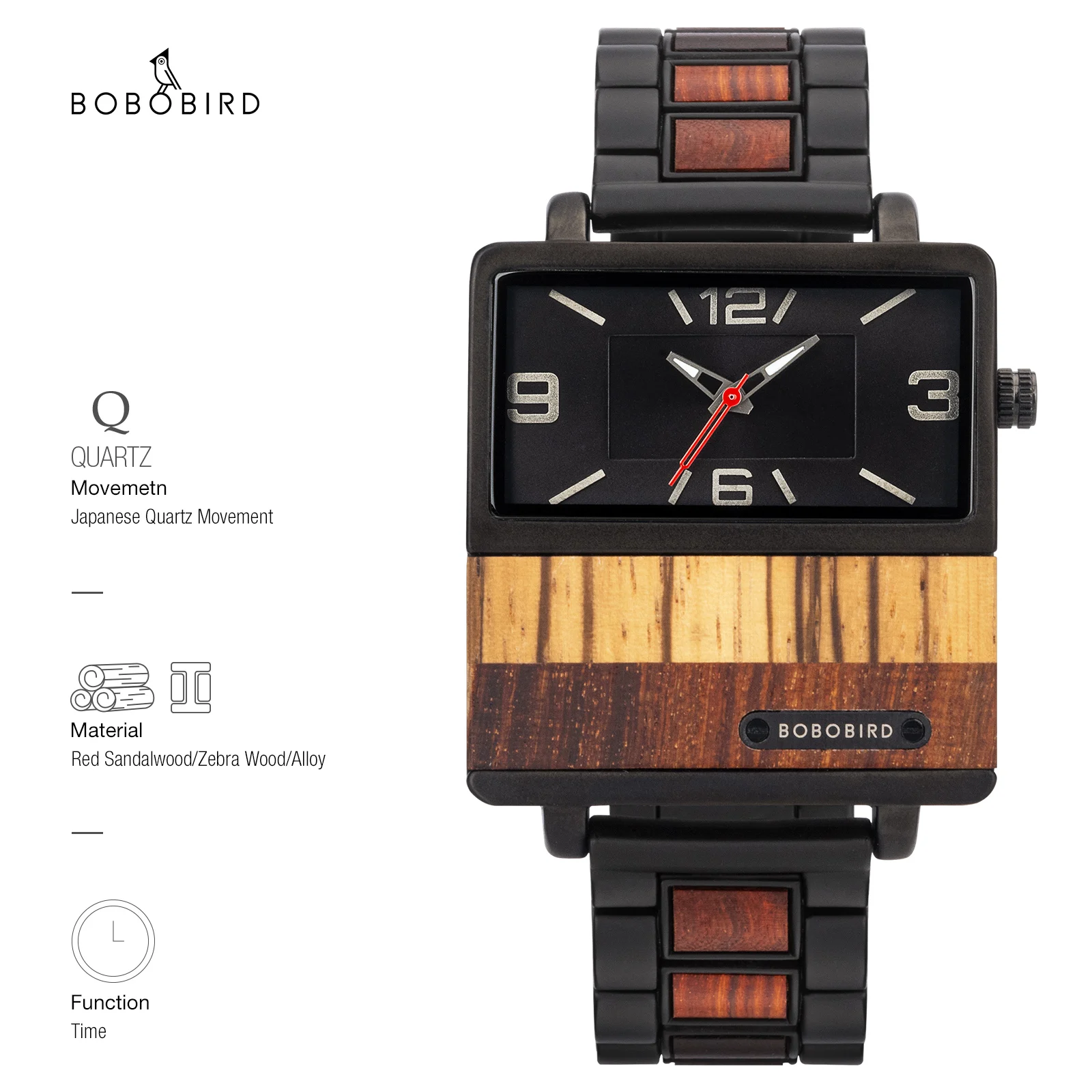 

BOBO BIRD Wooden Men Watches Wood & Stainless Steel Combined Square Analog Quartz Casual Wristwatches Personalized Gift for Him