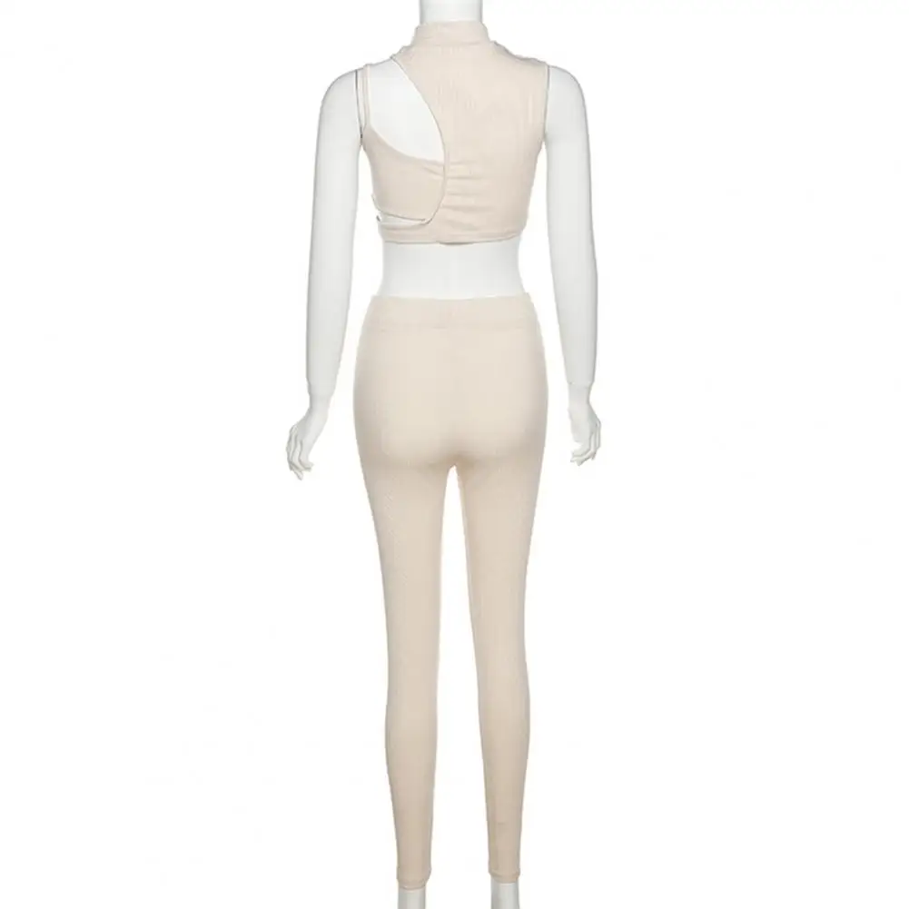 

2 Pcs/Set Trendy Hollow Out High Waist Backless Cropped Top Pants Suit Club Tops Pants Suit Irregular Full Length Pants