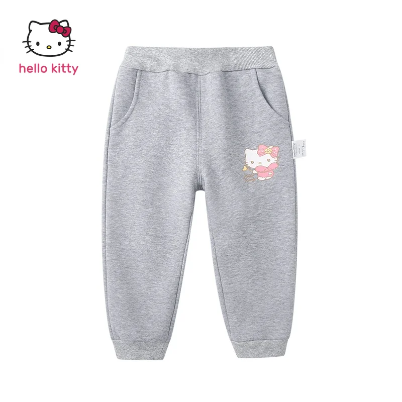 

Hello Kitty2022 новые универсальные теплые и свободные плотные брюки на флисовой подкладке для девочек осенние и зимние повседневные брюки