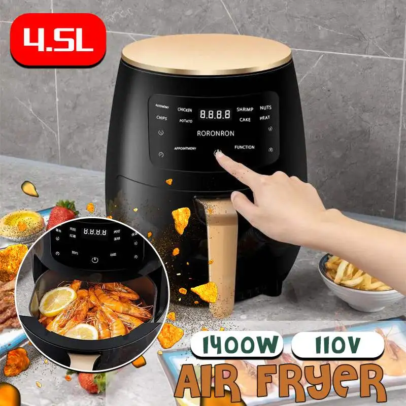 

1400W 110V 4.5L Smart Air Fryer Electric Oilless Cooker & LCD Screen Operation Panel Large Capacity Multifunction Health Fryer