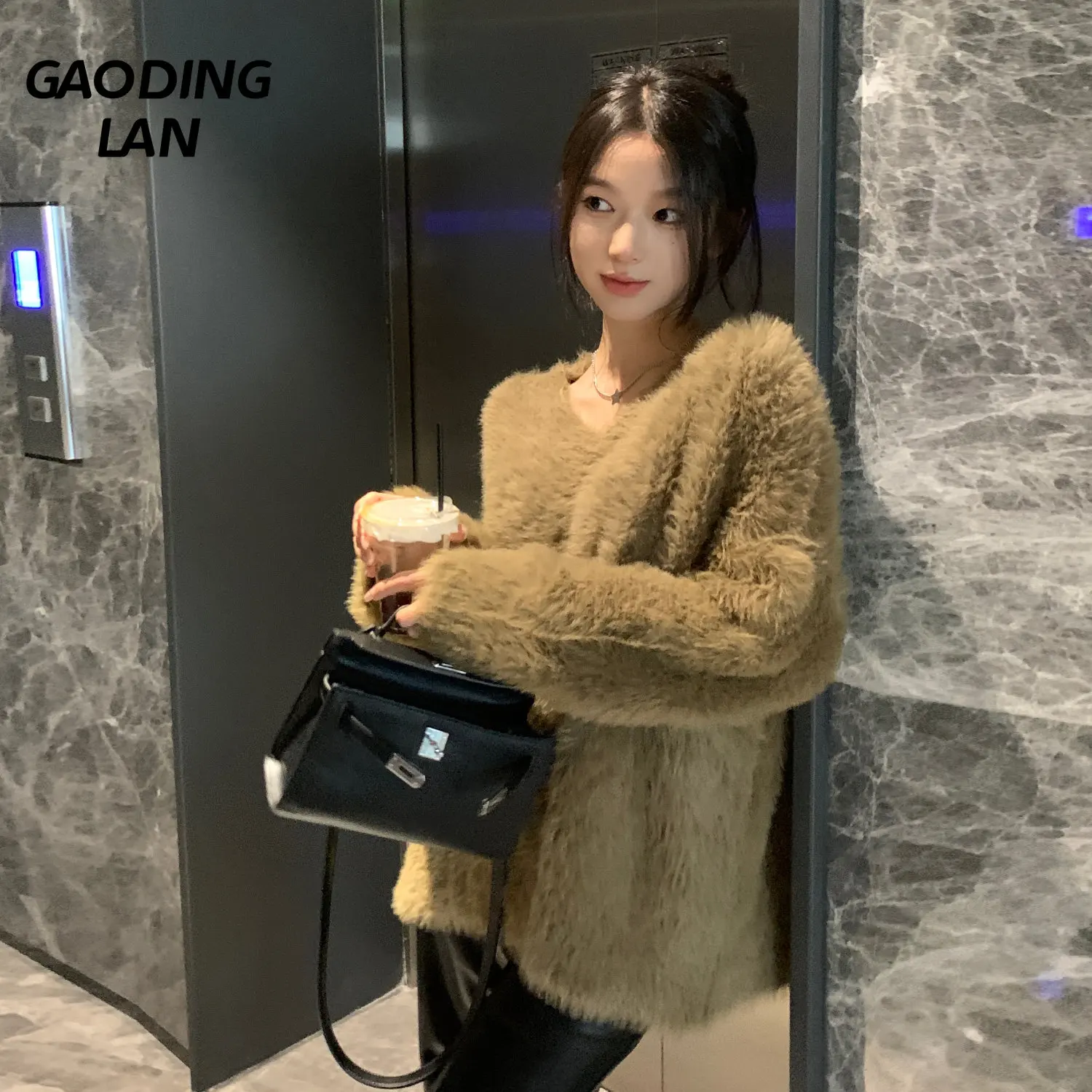 

Autumn Winter Women Long Sleeve Warm Mohair Loose Sweater Autumn Winter Versatile Temperament Large Size Solid Knit Pullovers