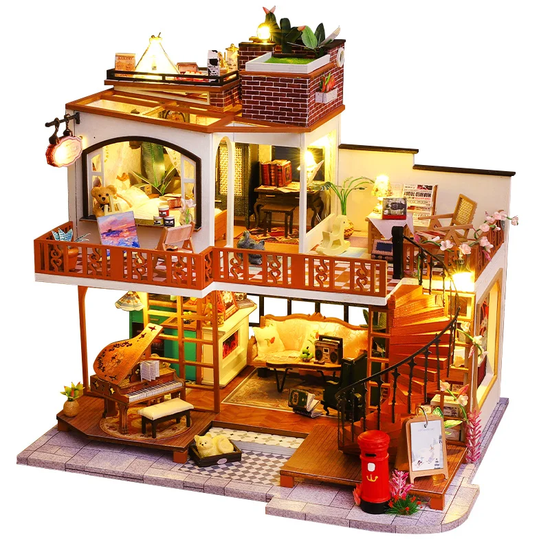 

New DIY Wooden Doll Houses Miniature Building Kit Art Room Casa Dollhouse with Furniture Villa Toys for Friends Birthday Gifts