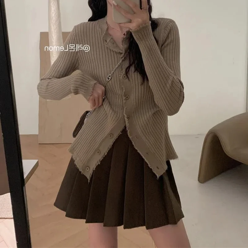 Женский трикотажный кардиган в корейском ретро-стиле с длинными рукавами и