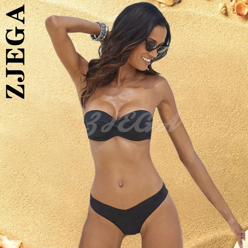 

Zjega 2022 New Swimsuit Women Swimwear High Waist Bikinis Push Up Bikini Mujer Solid Black Beach Bathing Suit Female Two Piece