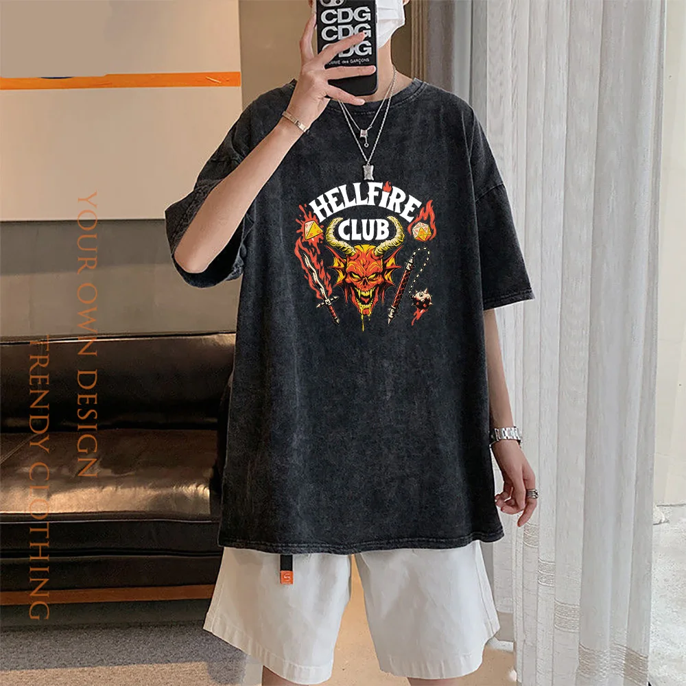 

Hellfire Club T-Shirt Harajuku Trendy Top Retro T Shirt Printed Short Sleeve Tops Unisex Y2k Garment Cool Loose Shirts for Men