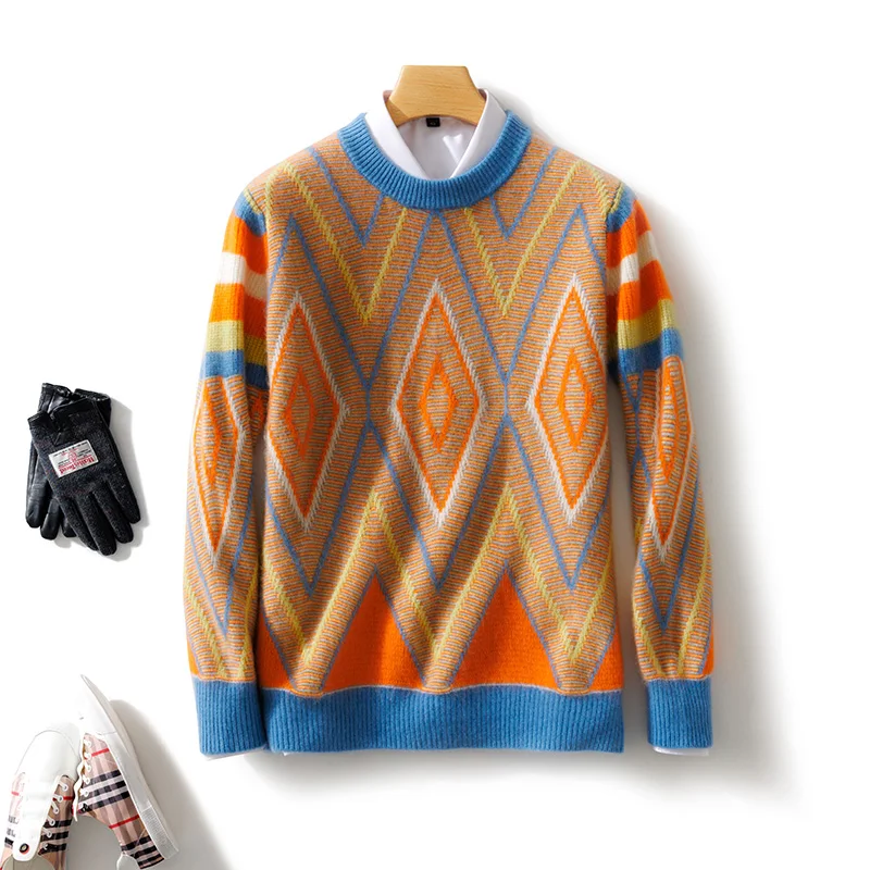 Мужской мягкий свитер из чистой шерсти с жаккардовой подкладкой новинка