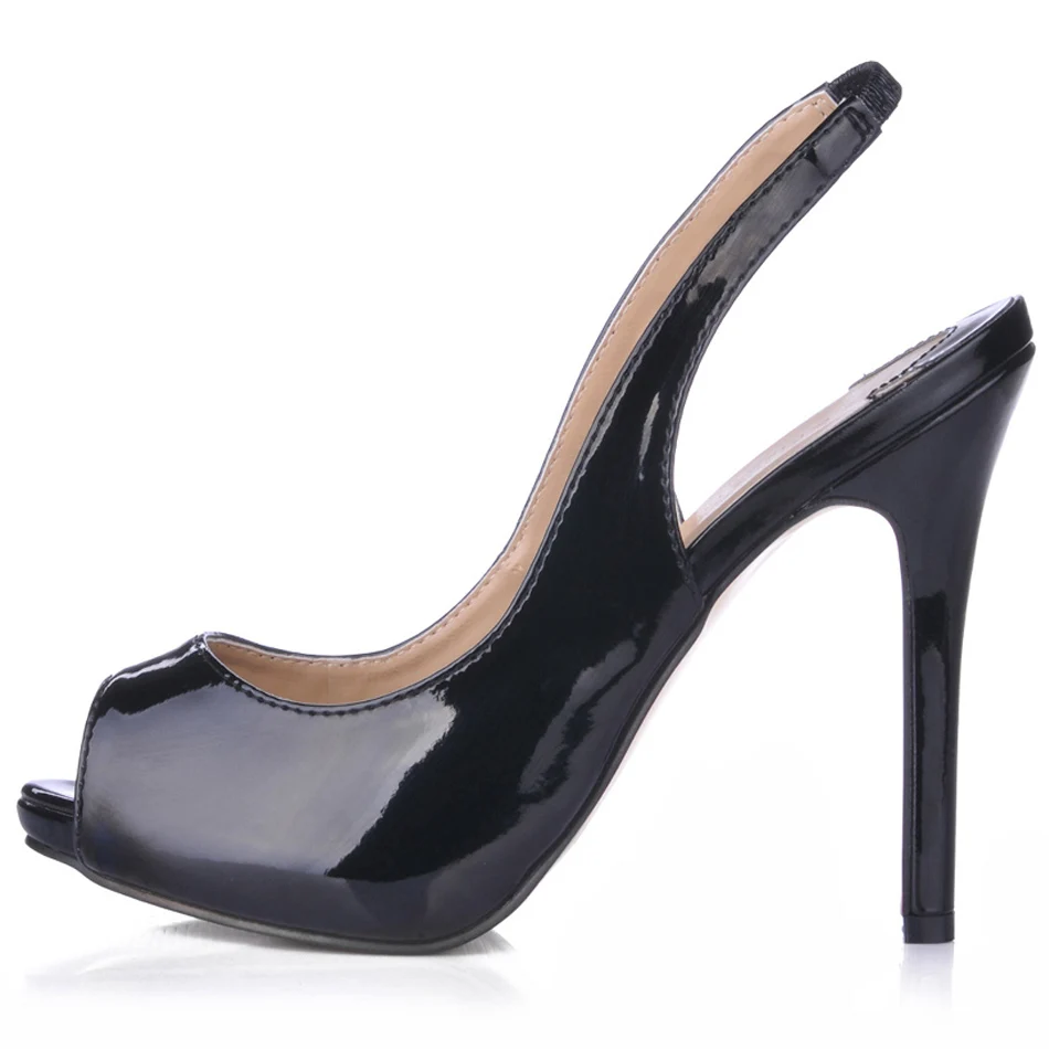 

High Heel Women Pumps Stiletto Sexy Evening Dress Party Slingback Peep Toe Black Patent Fashion Popular Lady Shoe S1