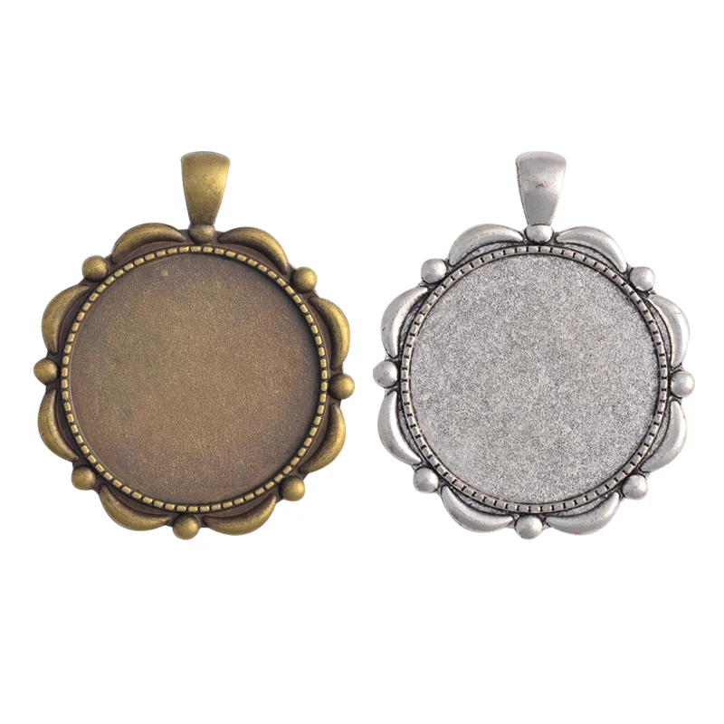 

5pcs 30mm Inner Size Antique Silver Plated Bronze and Black Classic Style Cabochon Base Setting Charms Pendant