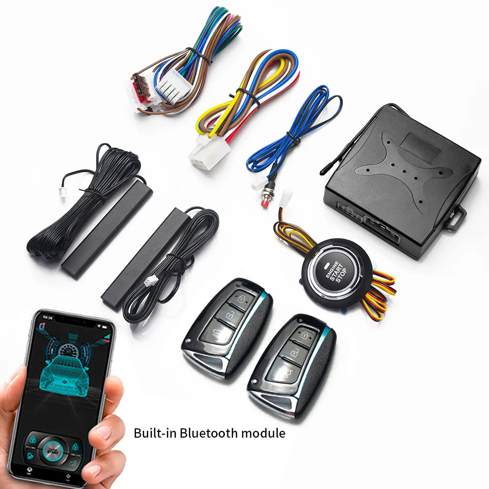 

Комплект дистанционного запуска телефона для автомобильной сигнализации с автозапуском, кнопка запуска двигателя, остановки зажигания, центральный замок PKE, автоматический вход без ключа