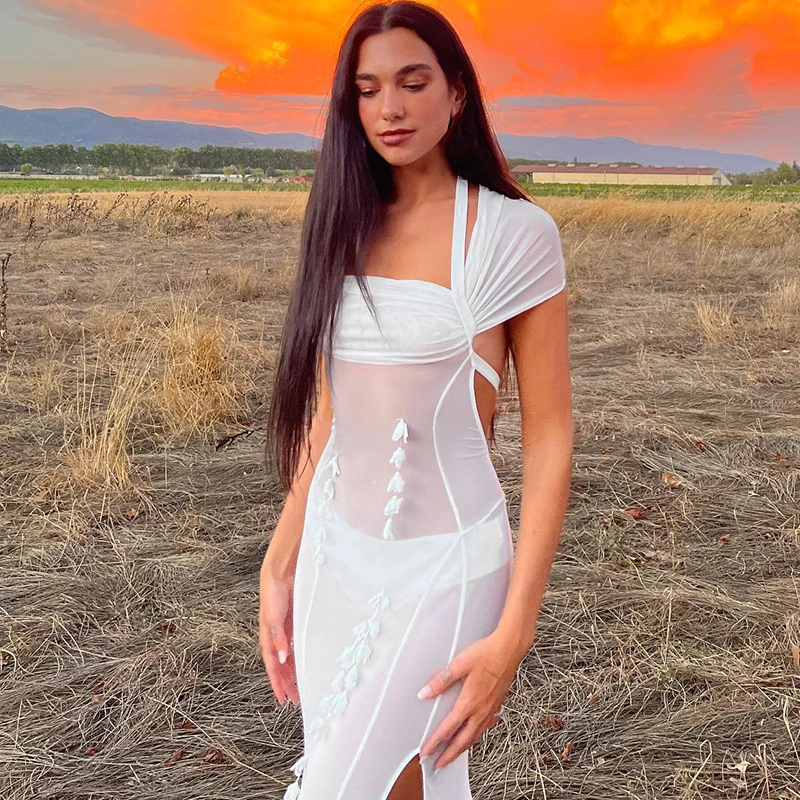 

Женское пляжное платье с разрезом, однотонная пляжная одежда из спандекса с разрезом и вырезом, лето 2022